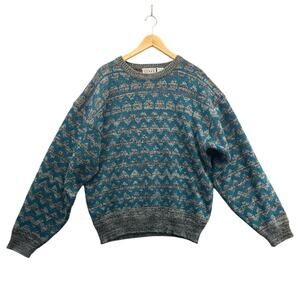 J Todd Vintage Grey Blue Chevron Design Pullover Grandpa Sweater Men XL